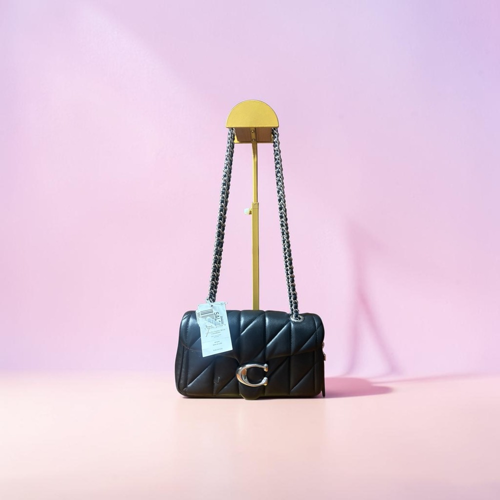 Coach Quilted Tabby 20 Black Nappa Leather Chain Bag NWT $395